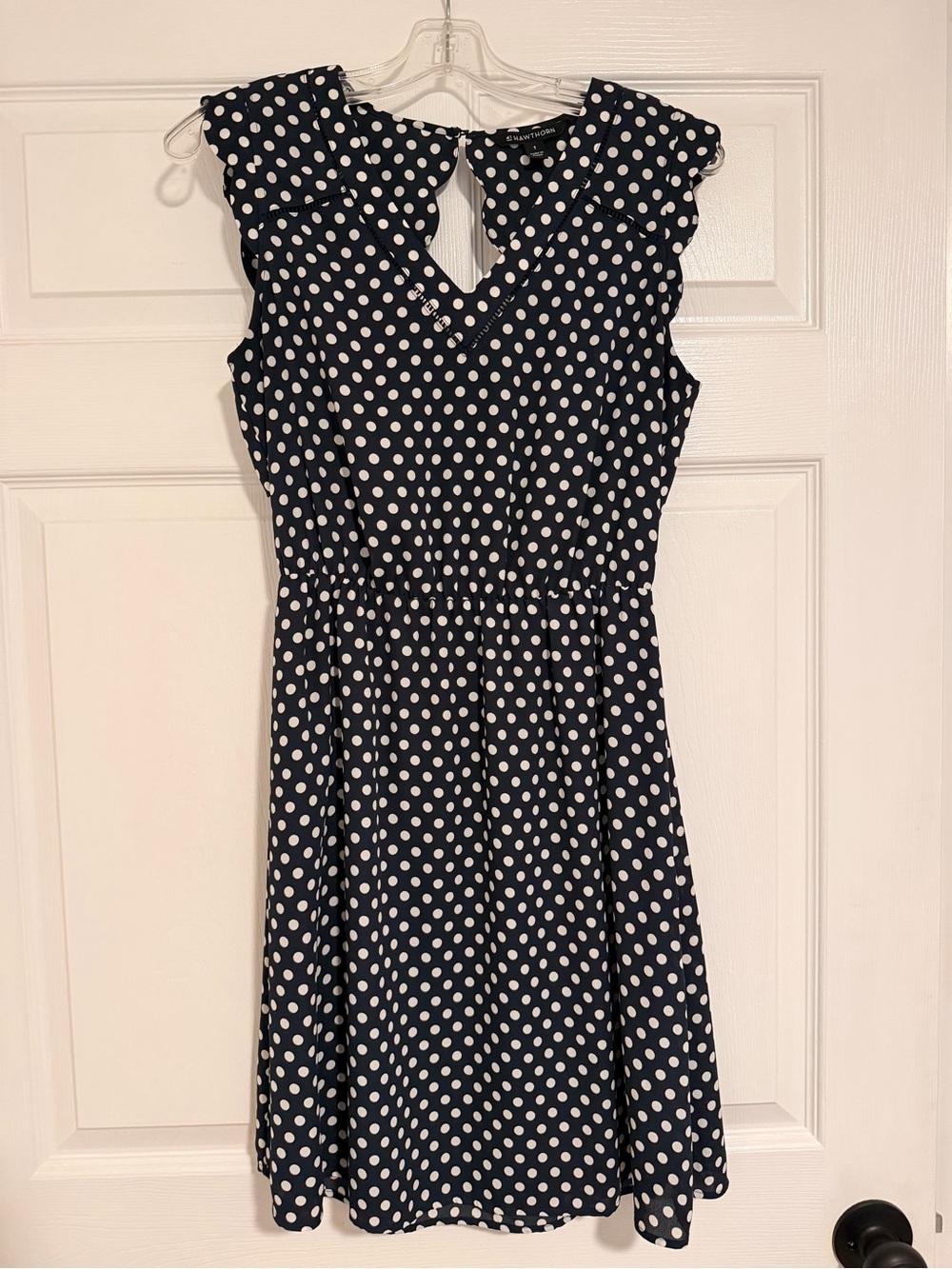 Vintage 41 Hawthorn Navy and White Polka Dot Midi Dress